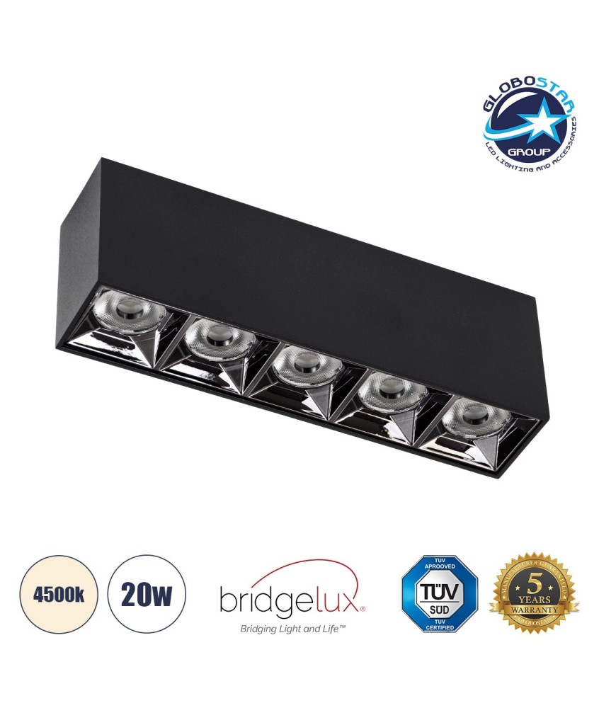 GLOBOSTAR® LUMINAR 60328 Downlight Σποτ LED 20W 2800lm 36° AC 220-240V IP20 Φυσικό Λευκό 4500K - Osram SMD Chip & TÜV SÜD Driver - Μαύρο Ματ - Μ19.5 x Π4.2 x Υ6.6cm - 5 Χρόνια Εγγύηση